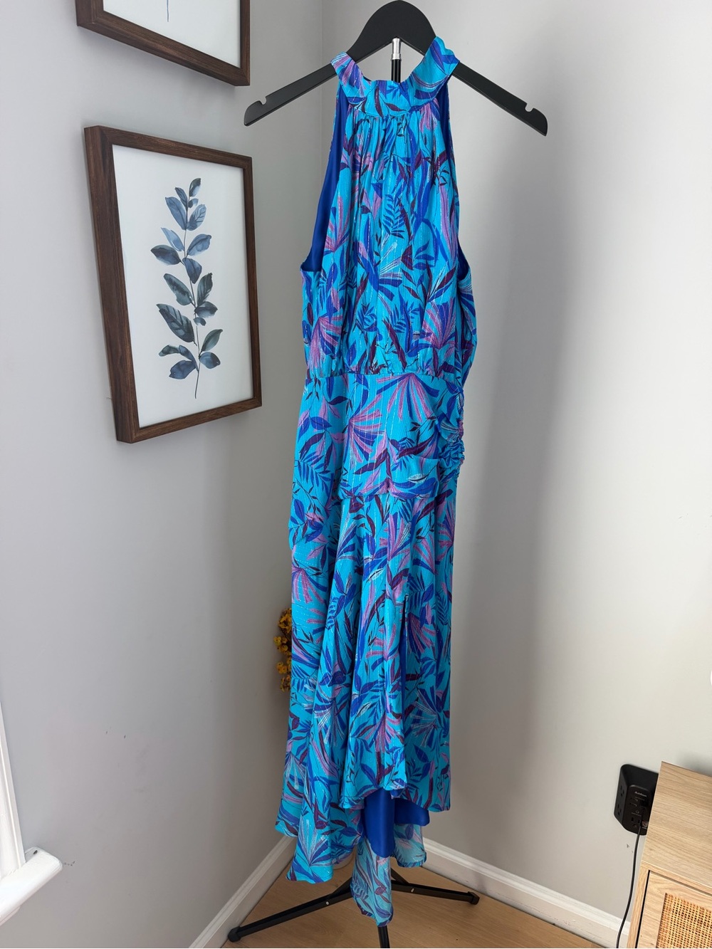 Lavender Brown Purple & Blue Tropical Leaf Delaney Dress